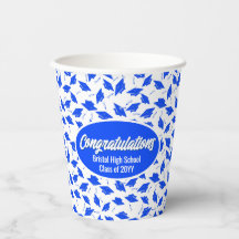 School Graduation Celebration Blue and White Caps