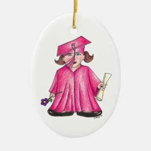School Graduation Pink Cap Gown Diploma Graduate Ceramic Ornament