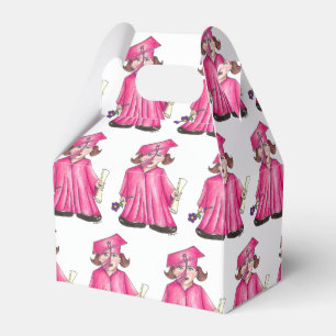 School Graduation Pink Cap Gown Diploma Graduate Favor Box