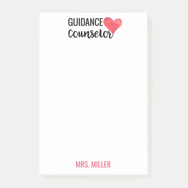 School Guidance Counsellor Personalized Watercolor Post-it Notes (Front)