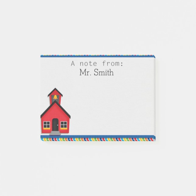 School House Personalized Teacher Post It Note Pad (Front)