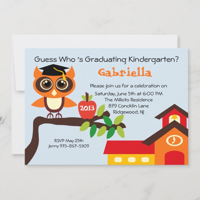 School House Wise Owl Kids Graduation Invitation (Front)
