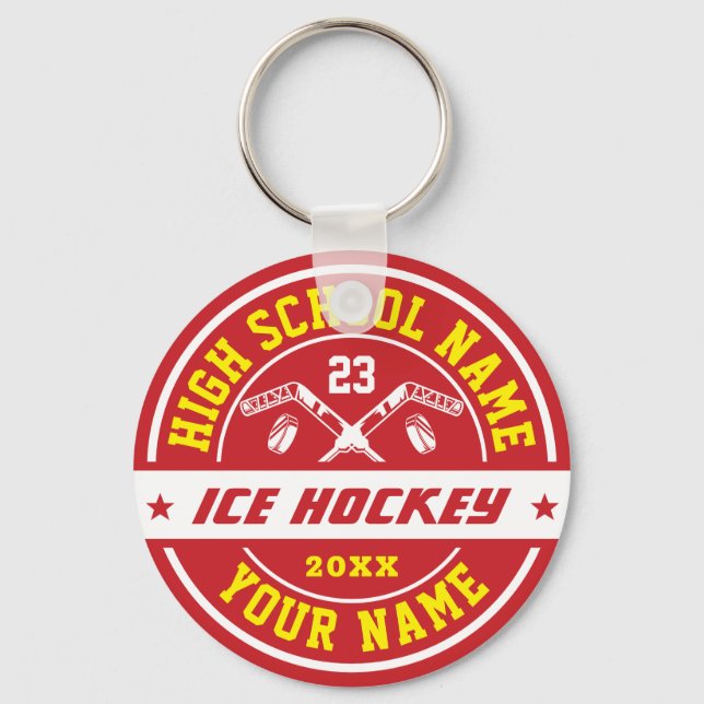 School Ice Hockey Player Custom Colour Sports Keychain (Front)
