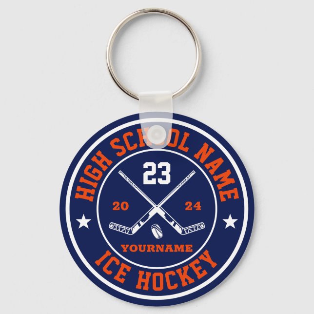 School Ice Hockey Sports Team Custom Colour Keychain (Front)