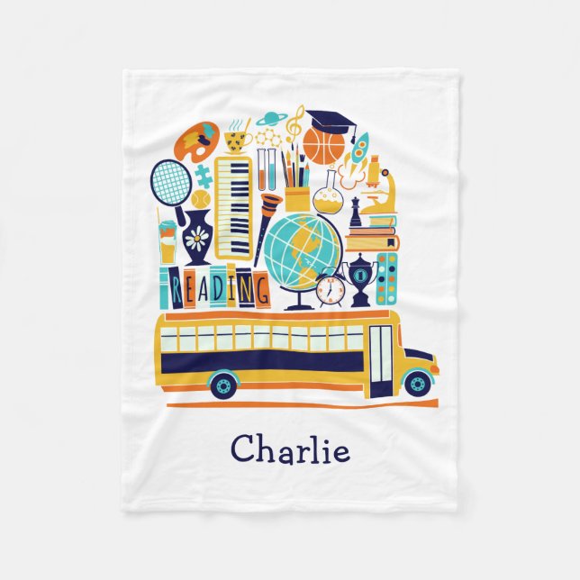School Illustrations custom name fleece blankets (Front)