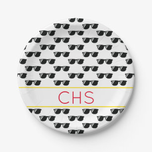 School INITIALS Sunglasses Grad Fun Cool Paper Plate