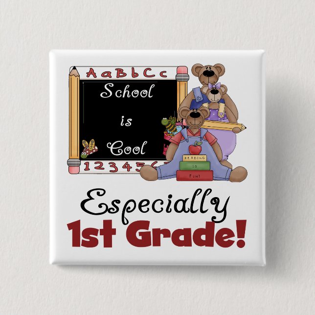 School is Cool Especially 1st Grade 2 Inch Square Button (Front)