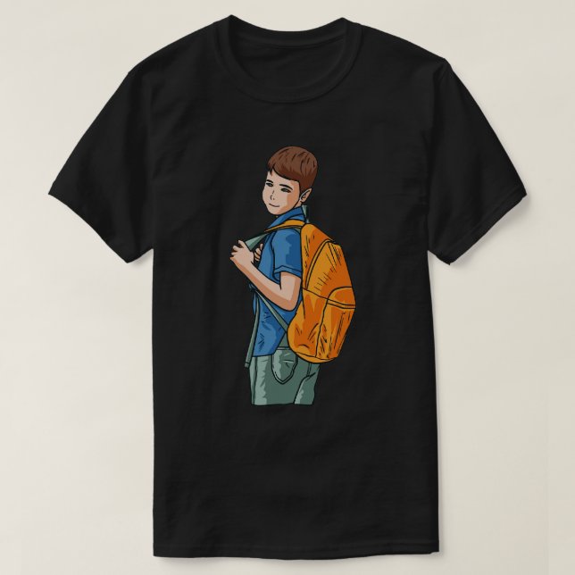 School Kid Wearing Backpack T-Shirt (Design Front)