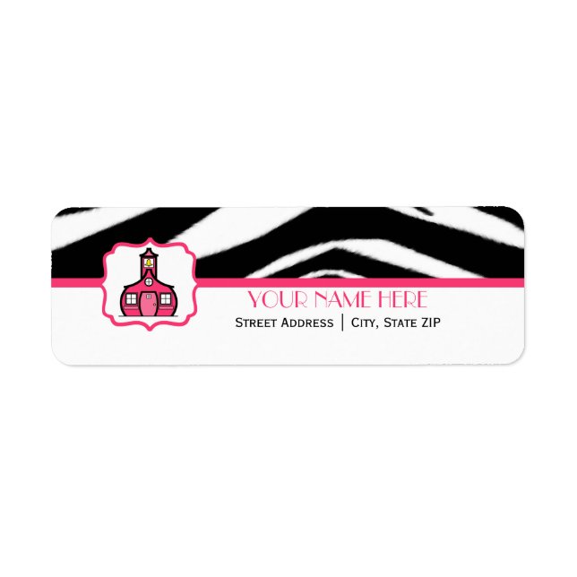School Label For Teachers - Zebra Print & Pink (Front)
