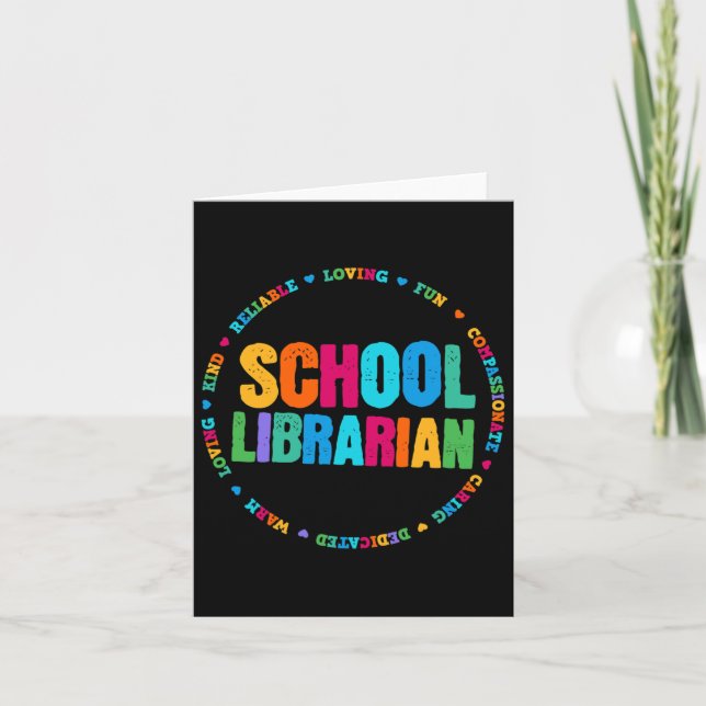 School Librarian Tee Rainbow Colourful Library Ele Card (Front)