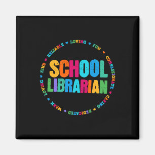 School Librarian Tee Rainbow Colourful Library Ele Magnet