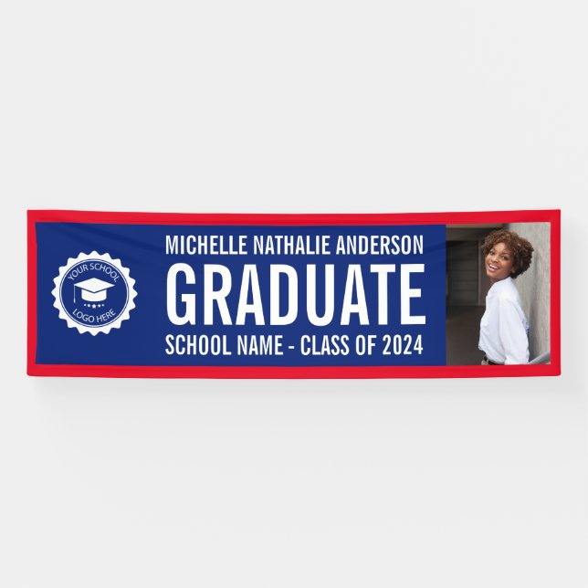 School logo Graduation Photo  Blue Red Banner (Horizontal)