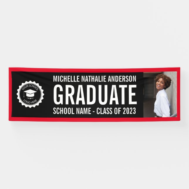 School logo Graduation Photo Party Black Red Banner (Horizontal)