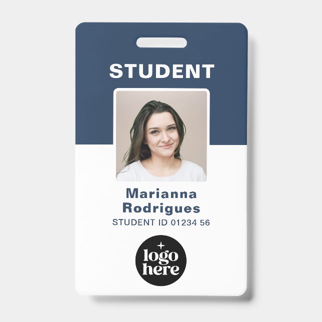 School Logo Photo Barcode Custom Student ID Badge (Front)