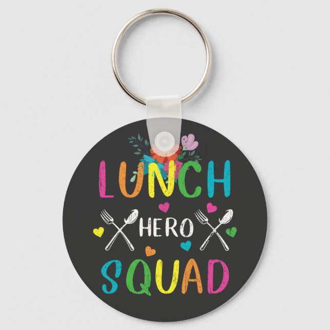 School Lunch Hero Squad Cafeteria Workers Button Keychain (Front)
