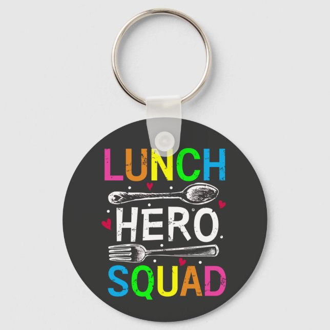 School Lunch Hero Squad Cafeteria Workers Button Keychain (Front)