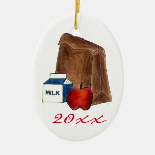School Lunch Milk Apple Favourite Teacher Gift Ceramic Ornament