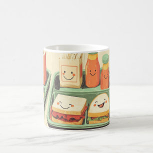 school lunch tray illustrated in a "kawaii" style  coffee mug
