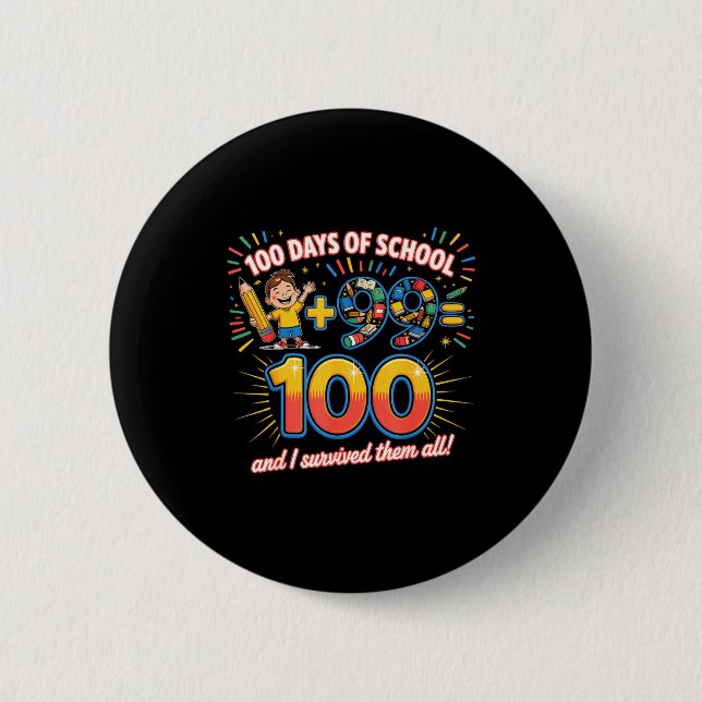 School Milestone 100 Days Learning Design Teachers 2 Inch Round Button (Front)