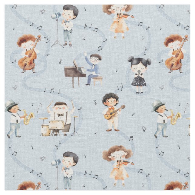  School Music Band Note Sign Blue Fabric (Close Up)