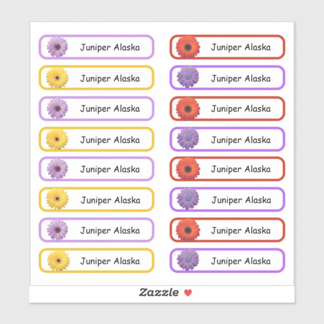 School name labels stickers Flowers Design (Sheet)