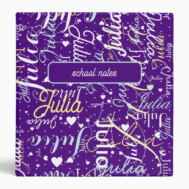 School Notes Names and Hearts purple Binder (Front)