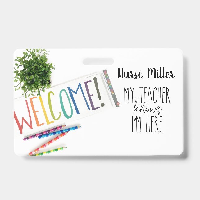 School Nurse Hall Pass; Badge, Rainbow Badge (Front)