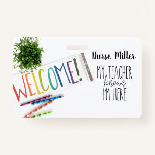 School Nurse Hall Pass; Badge, Rainbow Badge