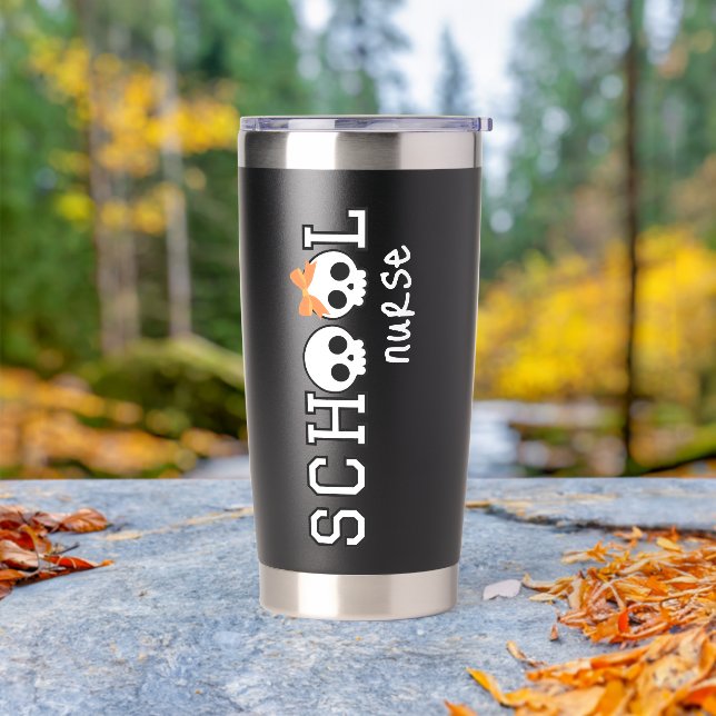 School Nurse Halloween, Cute Skull Coffee Cup Insulated Tumbler (Outdoor)