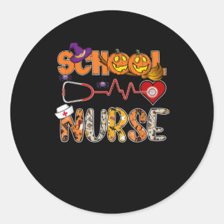 School Nurse Halloween Shirt Gift With Pumpkin Classic Round Sticker