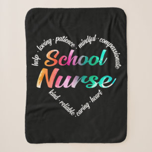 School Nurse Heart Word Cloud Watercolor Rainbow Sherpa Blanket