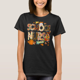 School Nurse Leopard Pilgrim Hat Fall Thanksgiving T-Shirt