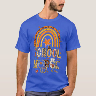 School Nurse Leopard Print Nursing Autumn Thanksgi T-Shirt