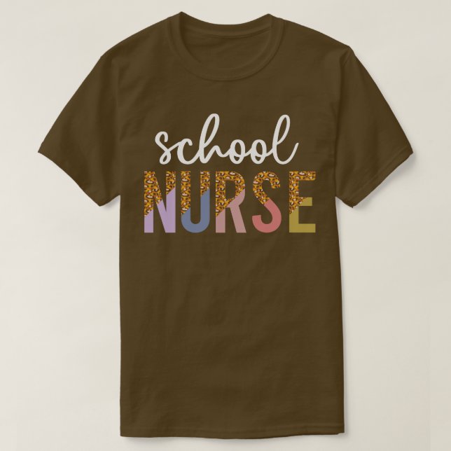 School Nurse Leopard Print Retro Gift T-Shirt (Design Front)