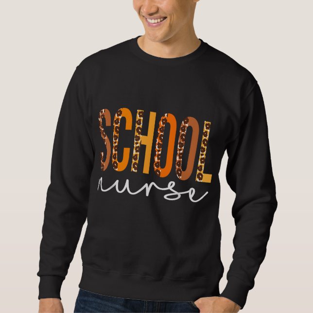 School Nurse leopard Squad Cute Fall Autumn Thanks Sweatshirt (Front)
