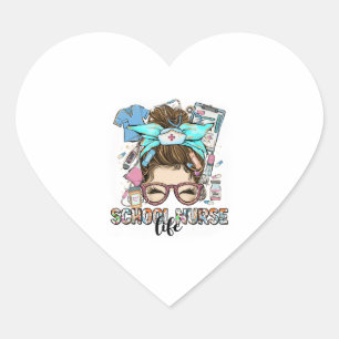 School Nurse Life Messy Bun Heart Sticker