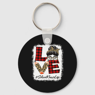 School Nurse Love Messy Bun Leopard Buffalo Ck To  Keychain