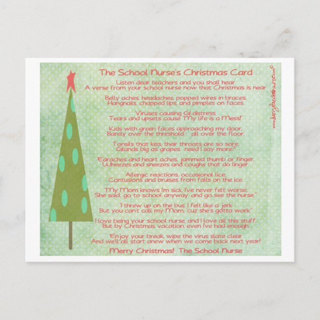 School Nurse Merry Christmas postcard (Front)