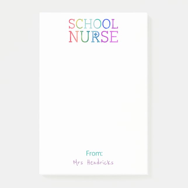 School Nurse Personalized Fun Colourful Typography Post-it Notes (Front)