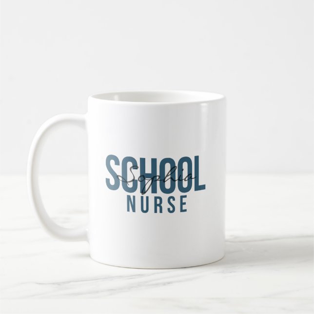 School Nurse Personalized Name Bold Typography Coffee Mug (Left)