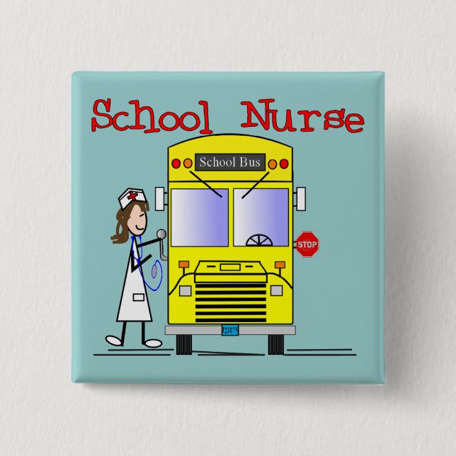 School Nurse Stick People Design 2 Inch Square Button (Front)