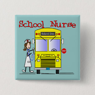 School Nurse Stick People Design 2 Inch Square Button