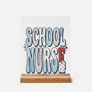 School Nurse Vintage Floral Typography Shirt Desig Acrylic Sign