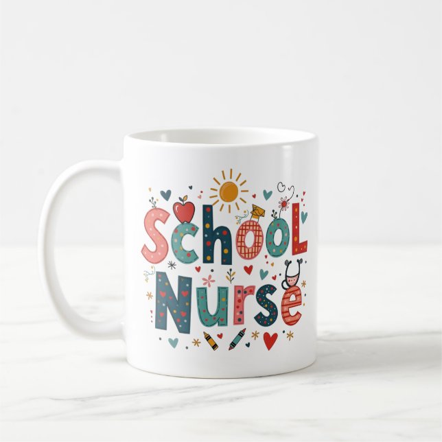 School Nurse Whimsical – Personalized Name Coffee Mug (Left)