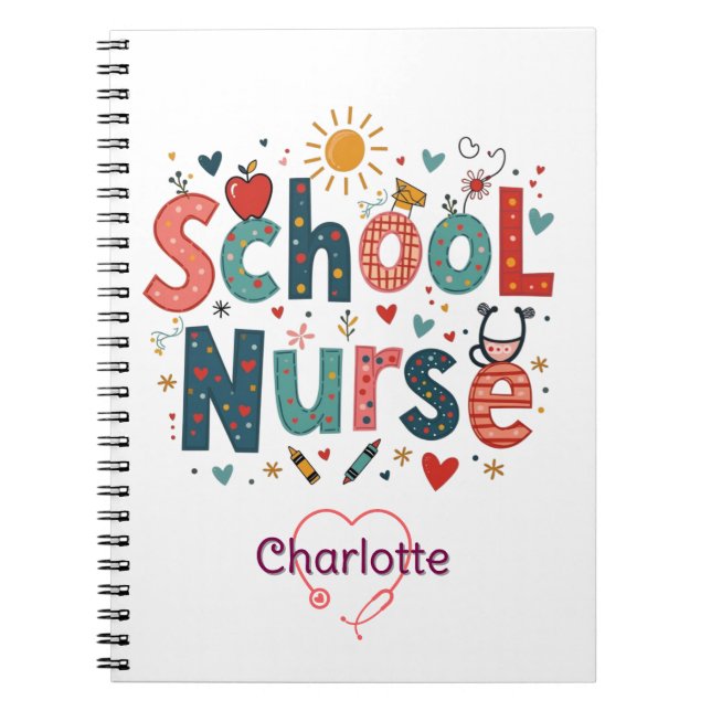School Nurse Whimsical – Personalized Name Notebook (Front)
