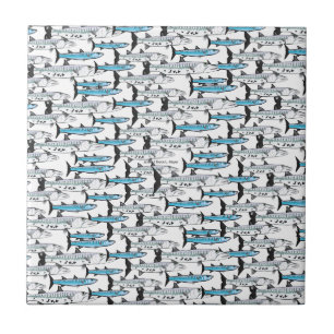 School of Barracuda fish pattern Tile