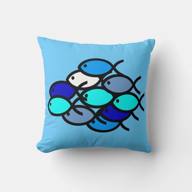 School of Christian Fish Symbols - Blue - Throw Pillow (Front)