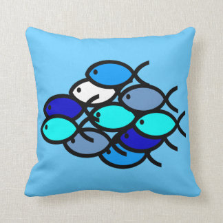 School of Christian Fish Symbols - Blue - Throw Pillow
