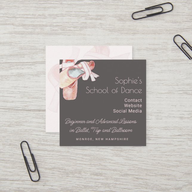 School of Dance Ballet Shoes Art Business Card (Front/Back In Situ)