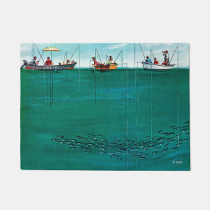 School of Fish Among Lines by Thornton Utz Doormat